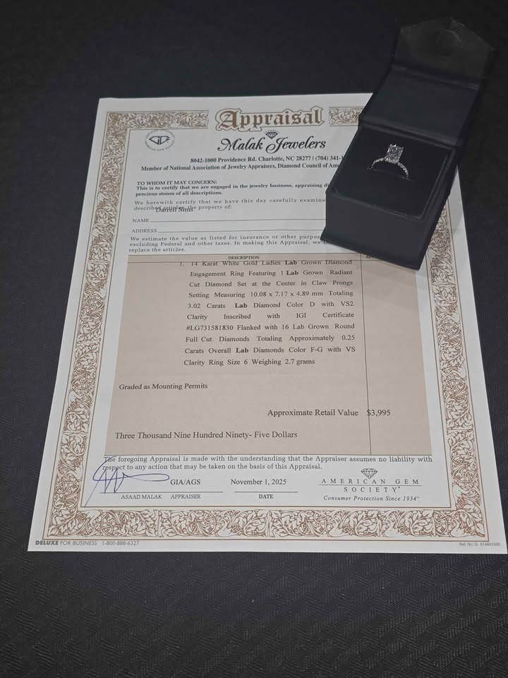 3.02ct Radiant Cut VS2 Diamond Ring